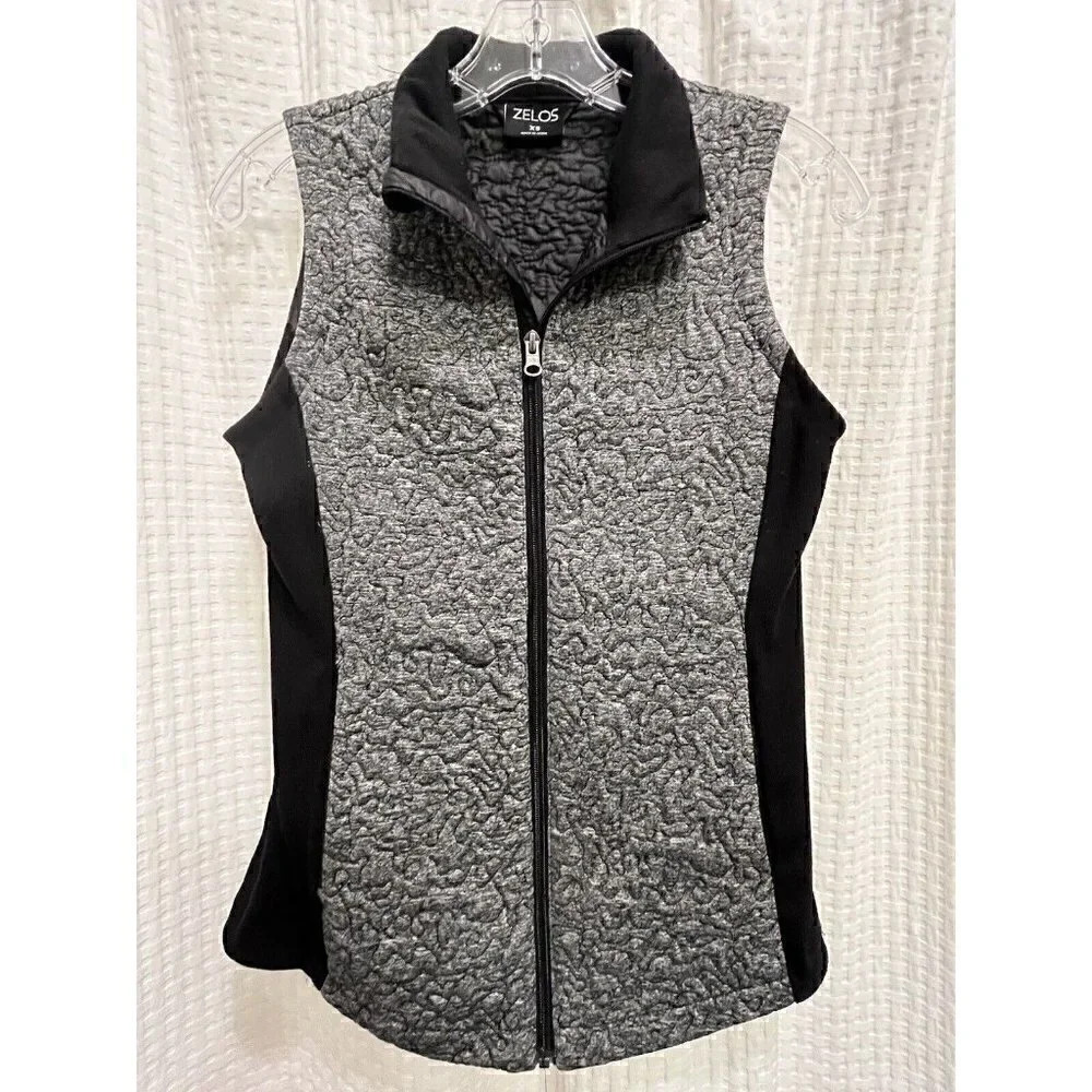 Ladies Zelos XS Gray/Black Quilted Zipper Vest L9